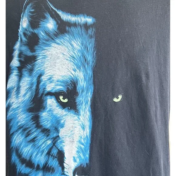 Half Wolf Half Shadow Face Black T Shirt Mens Size Large ? Graphic Short Sleeve - Picture 1 of 5